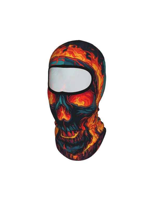 Gothic Skull On Fire Flaming Unisex Balaclava Ski Mask Full Face Cover for Cold Weather & UV Protection, Breathable Cooling Helmet Liner