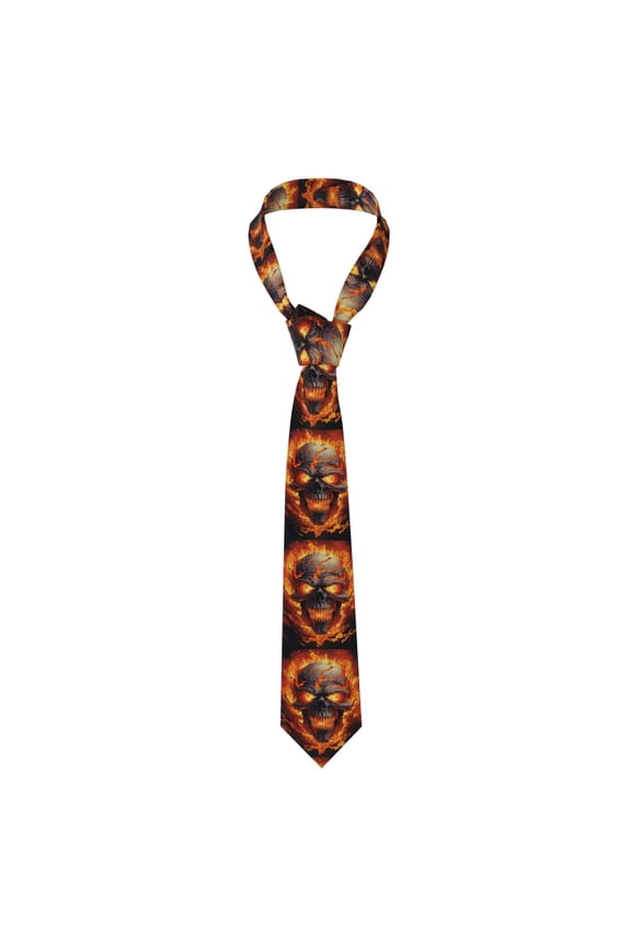 Gothic Skull On Fire Vintage Art Men's Formal Necktie Business Suit Accessory Ties for Weddings Banquets Office Gift