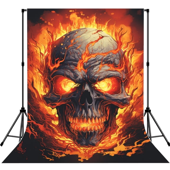 Gothic Skull On Fire Vintage Art Photography Backdrop 5x7Ft Background for Photo Studio Video Recording Birthday Party Wedding Home Decor