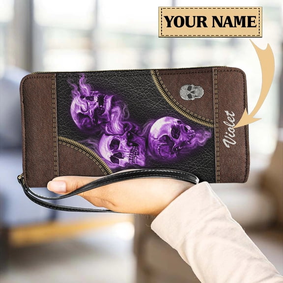 Gothic Skull Pattern Purses for Women Custom Name Pu Leather Card Holder Long Travel Coin My Wallets Female Clutch My Bags