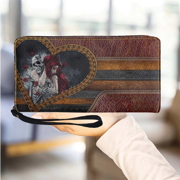 Gothic Skull Pattern Purses for Women Custom Name Pu Leather Card Holder Long Travel Coin My Wallets Female Clutch My Bags