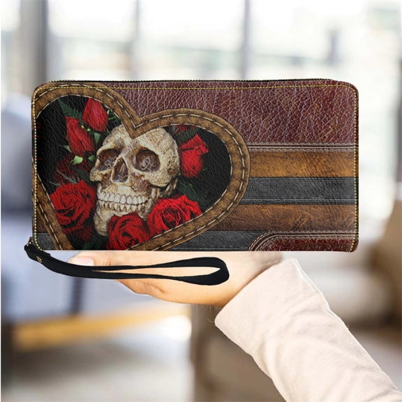 Gothic Skull Pattern Purses for Women Custom Name Pu Leather Card Holder Long Travel Coin My Wallets Female Clutch My Bags