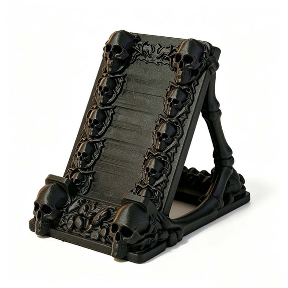 Gothic Skull Phone Stand for Desk - Black Resin - Hands-Free Mobile Holder for Smartphones and Tablets