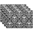 thumbnail image 1 of Gothic Skull Placemats, Halloween Skeleton Decorative Linen Place Mat, Spooky Day of The Dead Table Mats for Kitchen Dining, Heat Resistant Non Slip, Set of 4, 12"x18", 1 of 8