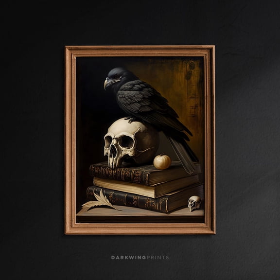 Gothic Skull And Raven Wall Art, Goth Still Life, Print, Dark Academia Decor, Cottagecore Room Decor, Vintage Aesthetic / G UNFRAMED Poster, Wall Art for Decor, Present, 24x36