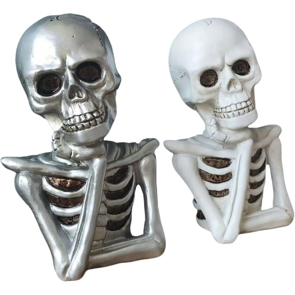 Gothic Skull Resin Bust Pair - Realistic Bone Texture Halloween Decor with Hollow Eye Sockets, 7Inch Gothics Home Decorations