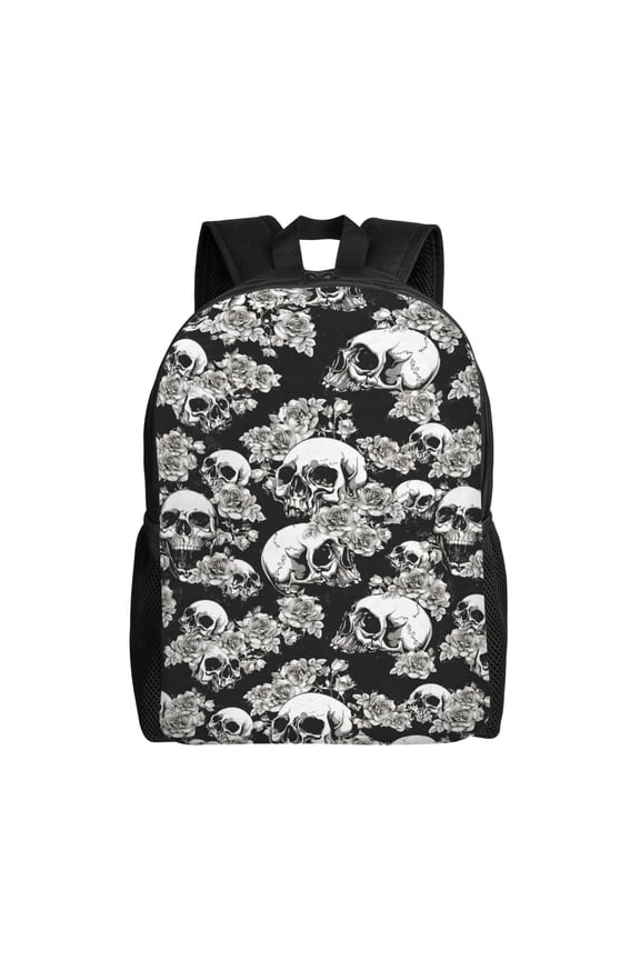 Gothic Skull Rose Backpack Large Capacity Laptop Bag for Men and Women