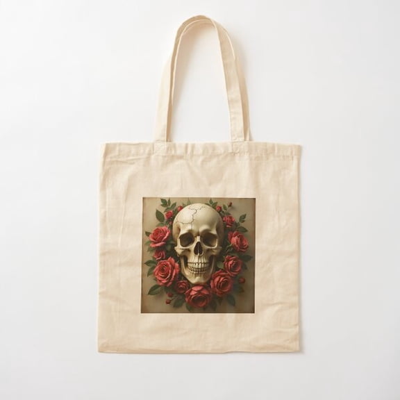 "Gothic Skull & Roses – Dark Aesthetic Art" Cotton Tote Bag Canvas Tote Bag, Family Gift For Mother, Her