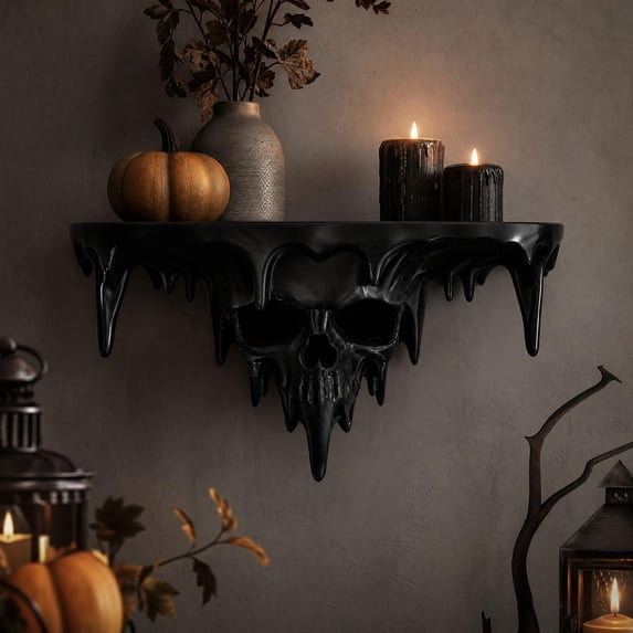 Gothic Skull Shelf, Wall Mounted Halloween Decor Storage with Ice Spike Details, Dark Floating Shelf for Bedroom Bathroom Study and Small Trinkets