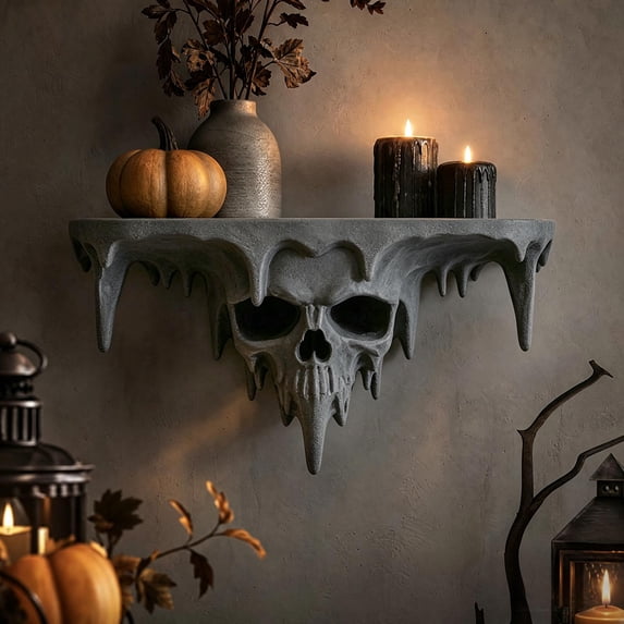Gothic Skull Shelf, Wall Mounted Halloween Decor Storage with Ice Spike Details, Dark Floating Shelf for Bedroom Bathroom Study and Small Trinkets