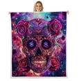 thumbnail image 1 of Gothic Skull Sherpa Blanket,Bohemian Floral Fleece Blanket,Halloween Skeleton Decorations Throw Blanket Teens Throw 50"X60" Sci-Fi Plush Bed Blanket, 1 of 6
