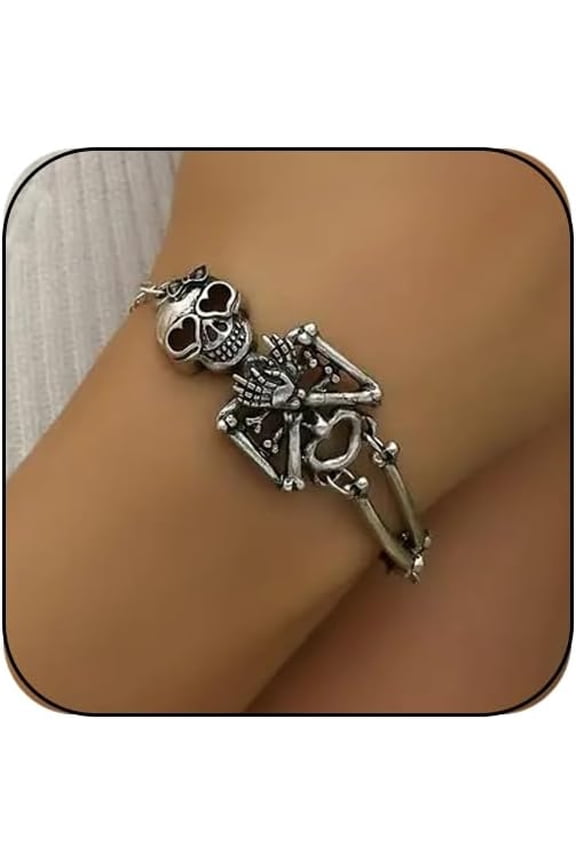 Gothic Skull Skeleton Bracelet for Women  Punk Biker Cuff Bangle, Goth Jewelry, Halloween Skull Bracelet, Spooky Outfit Accessory