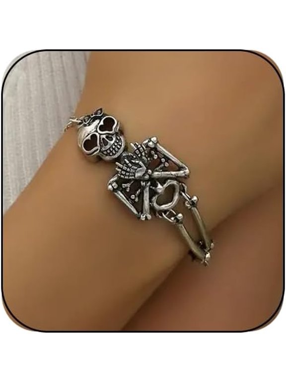 Gothic Skull Skeleton Bracelet for Women Punk Biker Cuff Bangle, Goth Jewelry, Halloween Skull Bracelet, Spooky Outfit Accessory
