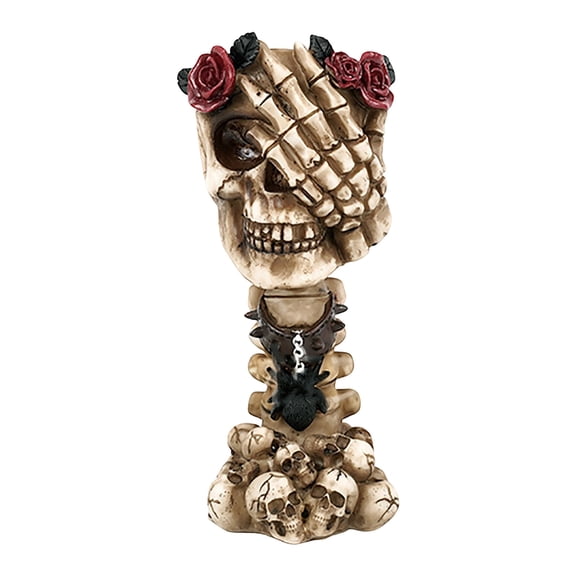 Gothic Skull Vase Decoration, Resin Rose Skull Flower Container, Desktop Art Piece for Halloween Home Bar Party Gift A