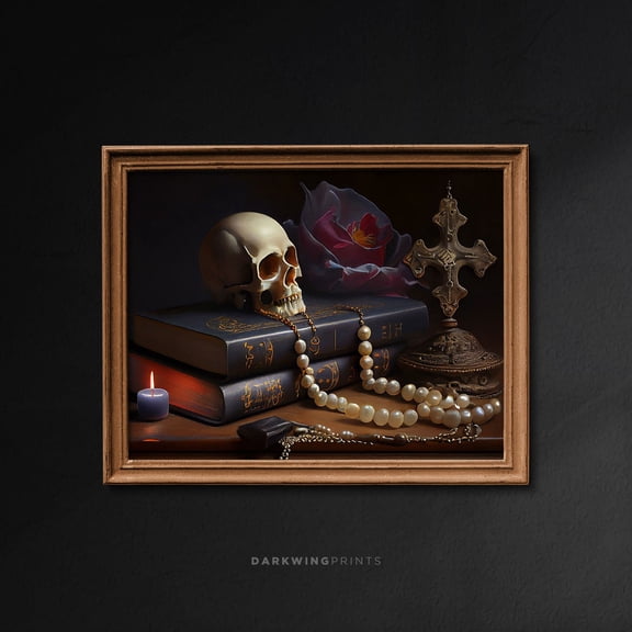 Gothic Skull Wall Art, Dark Academia Decor, Goth Still Life, Vintage Aesthetic, Dark Cottagecore Room Decor, Moody Print / G UNFRAMED Poster, Wall Art for Decor, Present, 24x36