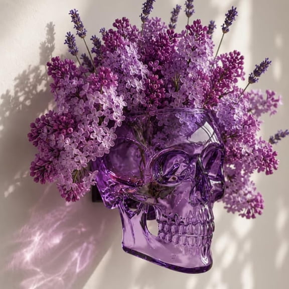 Gothic Skull Wall Vase – Hangable & Tabletop Freestanding, Translucent Gothic Skull Vase Home Decor, Dark Elegance Table Decorations Art Sculpture Flower Pot, for Home Stylists Plant Parents (Purple)