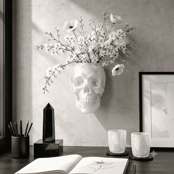 Gothic Skull Wall Vase – Hangable & Tabletop Freestanding, Translucent Gothic Skull Vase Home Decor, for Home Stylists Plant Parents