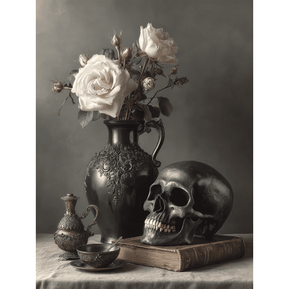 Gothic Skull White Rose Canvas Modern Abstract Home Bedroom Living Room Wall Decor Hanging Art