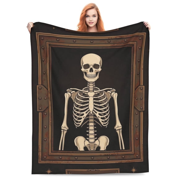 Gothic Skull Witchy Blanket, Goth Skeleton Vintage Picture Frame Flannel Throw Blanket, Lightweight Soft Cozy Blanket Gifts for Women Men, Halloween Sofa Couch Bed Decor 50x40