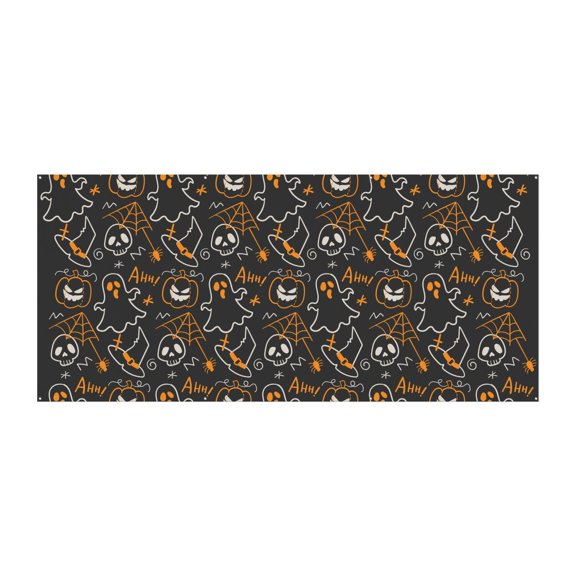 Gothic Skull and Spider Web Garage Door Decoration - 13x6ft Large Outdoor Polyester Horror Theme Backdrop