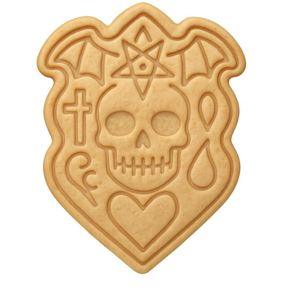 Gothic Skull with Pentagram Cookie Cutter & Stamp 4x3" for Baking & Fondant