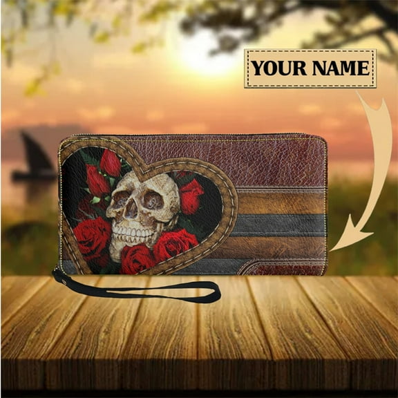 Gothic Skull with Red Rose Design Fashion Women Wallets Leather Purse Personalized Women's Wallet Female Purses Card Holder
