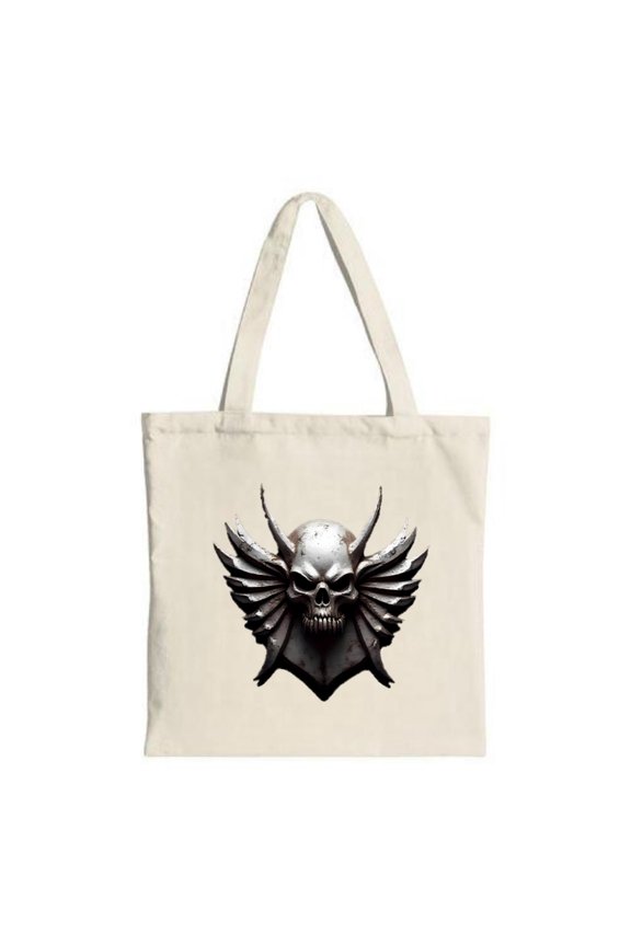 Gothic Skull with Wings Canvas Tote Bag - Multifunctional Reusable Shopping Bag for Parties Travel and Everyday Use