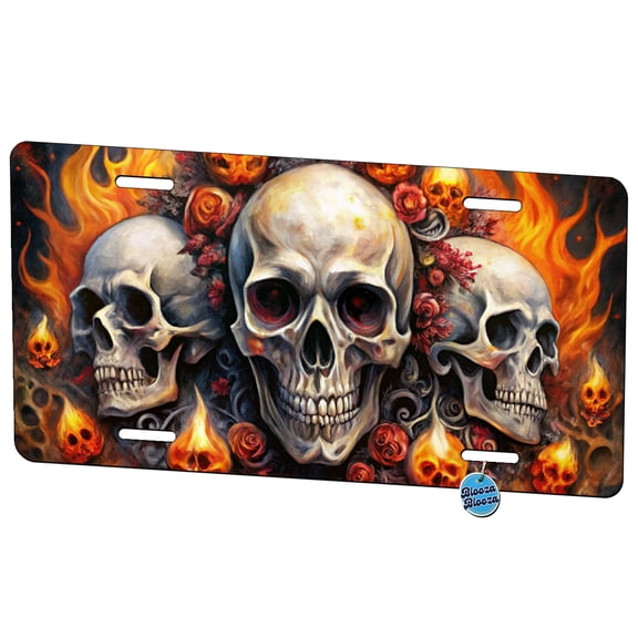 Gothic Skulls And Flames Watercolor Metal Novelty License Plate