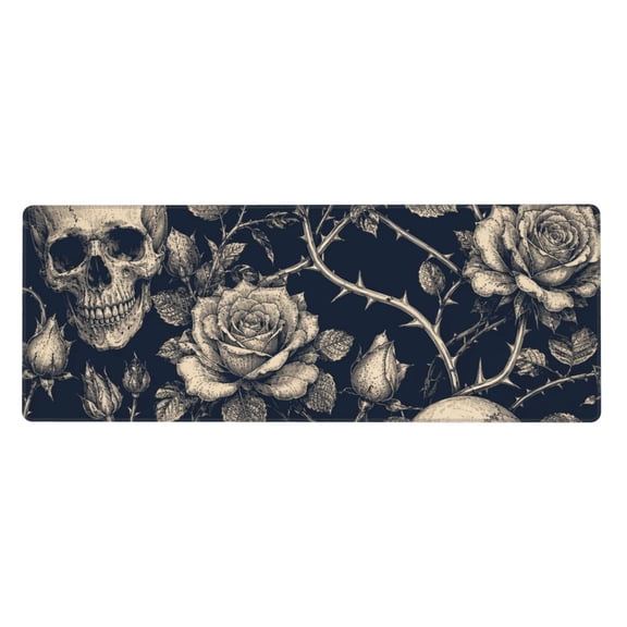 Gothic Skulls Roses Vintage Mouse Pad Extended Large Gaming Mousepad Non-Slip Rubber Big Keyboard Desk Mat 31.5 X 11.8 Inch