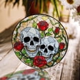 thumbnail image 1 of Gothic Skulls with Roses Glass Suncatcher, Spooky Window Decor, 3.5 in, 1 of 3