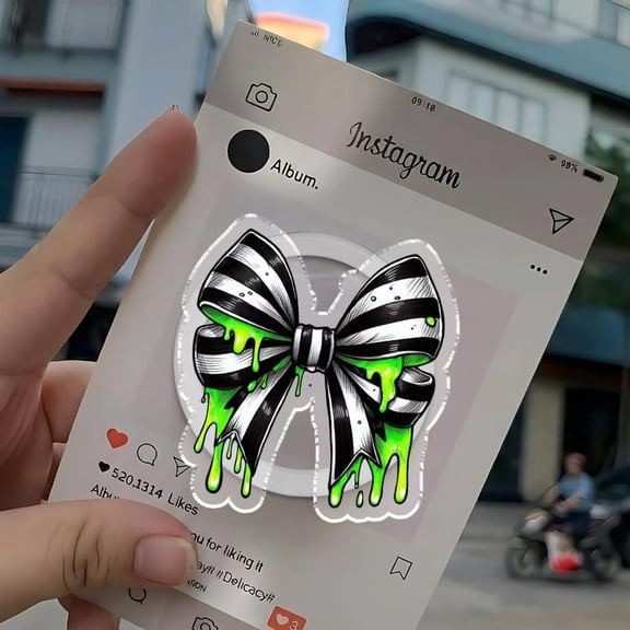 Gothic Slime Bow Phone Grip, Spooky Green Drip Bow Phone Holder, Horror Goth Aesthetic Grip, Halloween Goth Accessories, Creepy Cute Gift