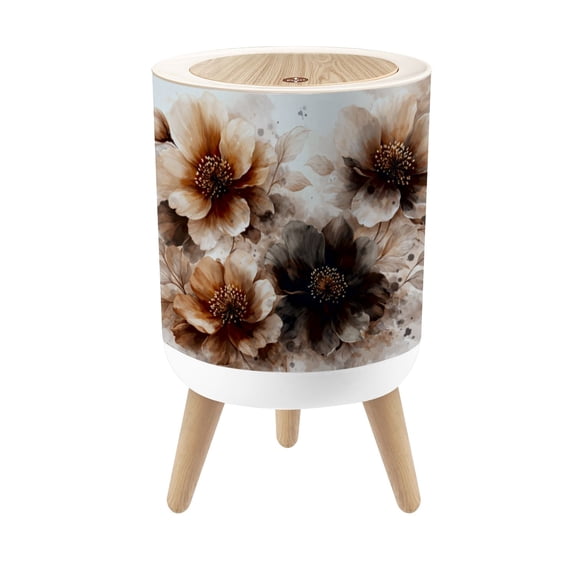 Gothic Small Trash Can with Lid Abstract Brown Floral Delicate Petals Soft Hues 1.8 Gallon Dog Proof Trash Can Round Garbage Can Waste Bin Wastebasket for Bathroom Bedroom Living Room