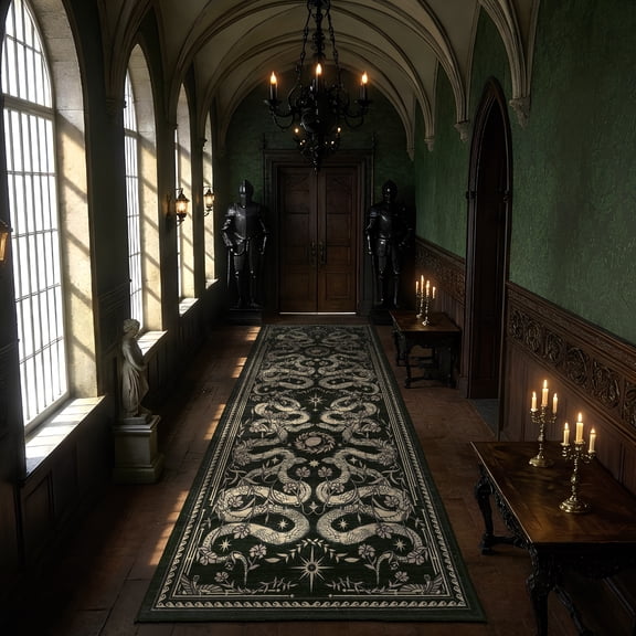 Gothic Snake Area Rug – Dark Whimsical Witchy Design, Soft Low-Pile Carpet with TPE Non-Slip Backing for Bedroom, Playroom, and Indoor Decor