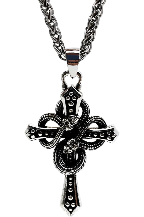 Gothic Snake Cross Necklace for Men & Women - Vintage Cobra Crucifix Pendant with 60cm Stainless Steel Chain, Personalized Statement Punk Hip Hop Jewellery Gift