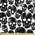thumbnail image 1 of Ambesonne Gothic Fabric by the Yard Upholstery, Grunge Black Skulls, 3 Yards, Black White, 1 of 4