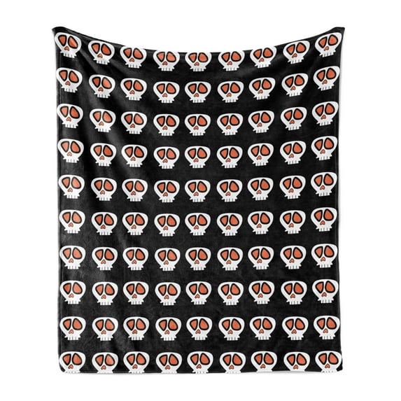 Gothic Soft Flannel Fleece Blanket, Cartoon Style Sketch of Skull Motifs Designed in Halloween Tones, Cozy Plush for Indoor and Outdoor Use, 70" x 90", Charcoal Grey and Multicolor, by Ambesonne