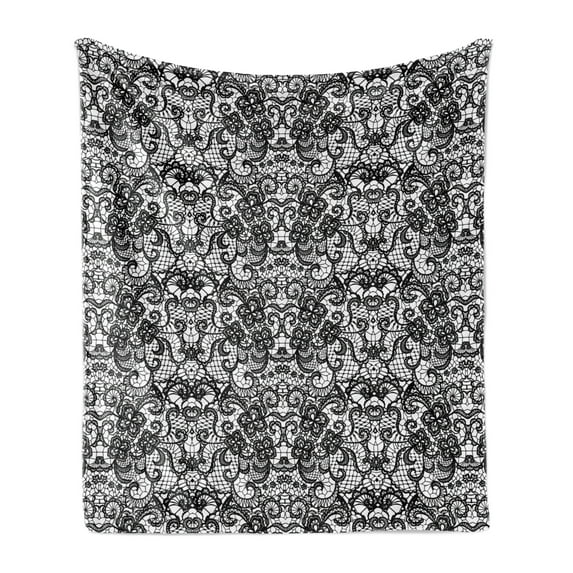 Gothic Soft Flannel Fleece Blanket, Classical Bridal Composition Vintage Spring Motifs Victorian Wedding Inspirations, Cozy Plush for Indoor and Outdoor Use, 70" x 90", Black White, by Ambesonne