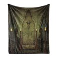 thumbnail image 1 of Gothic Soft Flannel Fleece Blanket, Fantasy Scene with Old Fashioned Wooden Torch and Skull Candlesticks in Dark Spooky Room, Cozy Plush for Indoor and Outdoor Use, 60" x 80", Brown, by Ambesonne, 1 of 6