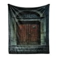 thumbnail image 1 of Gothic Soft Flannel Fleece Blanket, Photo of Antique Aged Wooden Door of Dark Haunted Old House Gothic Style Night Theme, Cozy Plush for Indoor and Outdoor Use, 50" x 70", Grey Brown, by Ambesonne, 1 of 5