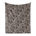 thumbnail image 1 of Gothic Soft Flannel Fleece Throw Blanket, Abstract Graphic Lace Pattern Flowers Butterflies Old Fashioned Nature Inspired, Cozy Plush for Indoor and Outdoor Use, 50" x 60", Tan Black, by Ambesonne, 1 of 5