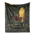 thumbnail image 1 of Gothic Soft Flannel Fleece Throw Blanket, Altar Table in Castle Baroque Era Inspired Alchemy Wizard Design, Cozy Plush for Indoor and Outdoor Use, 60" x 80", Reseda Green Mustard, by Ambesonne, 1 of 5