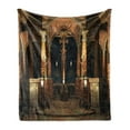 thumbnail image 1 of Gothic Soft Flannel Fleece Throw Blanket, Dark Mystic Hall with Pillars and Dome Shrine Building Illustration, Cozy Plush for Indoor and Outdoor Use, 50" x 70", Ivory Brown Black, by Ambesonne, 1 of 6