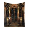 thumbnail image 1 of Gothic Soft Flannel Fleece Throw Blanket, Dark Mystic Hall with Pillars and Dome Shrine Building Illustration, Cozy Plush for Indoor and Outdoor Use, 70" x 90", Ivory Brown Black, by Ambesonne, 1 of 6