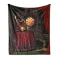 thumbnail image 1 of Gothic Soft Flannel Fleece Throw Blanket, Fortuneteller Room with Mystic Crystal Ball Magician in Fairy Tale Image Print, Cozy Plush for Indoor and Outdoor Use, 50" x 70", Maroon Brown, by Ambesonne, 1 of 6