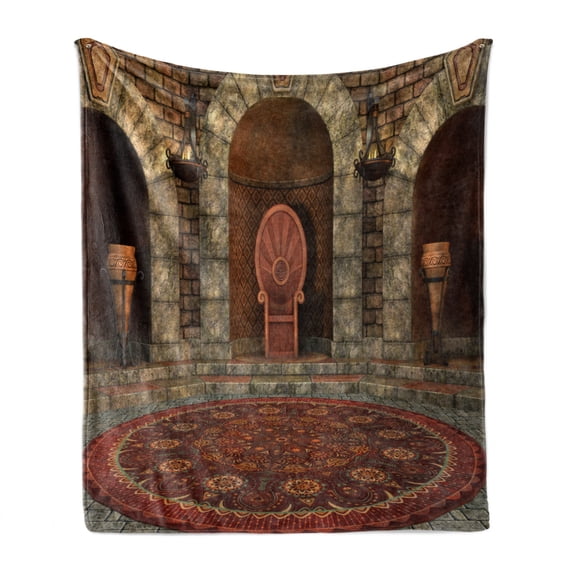 Gothic Soft Flannel Fleece Throw Blanket, King in Vintage Style Palace Chandelier Medieval Architecture Theme, Cozy Plush for Indoor and Outdoor Use, 50" x 60", Burgundy Grey, by Ambesonne
