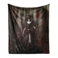 thumbnail image 1 of Gothic Soft Flannel Fleece Throw Blanket, Medieval Evil Woman Horns Witch Myth Fantasy Old Fashion Scary Watercolor, Cozy Plush for Indoor and Outdoor Use, 70" x 90", Black Red Grey, by Ambesonne, 1 of 5