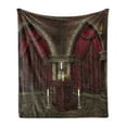 thumbnail image 1 of Gothic Soft Flannel Fleece Throw Blanket, Mysterious Dark Room in Castle Pillars Candles Atmosphere Pattern, Cozy Plush for Indoor and Outdoor Use, 50" x 60", Black and Red, by Ambesonne, 1 of 5