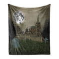 thumbnail image 1 of Gothic Soft Flannel Fleece Throw Blanket, Old Village and Graves with Medieval Castle and Full Moon Birds Fog Horror Art, Cozy Plush for Indoor and Outdoor Use, 50" x 70", Beige Green, by Ambesonne, 1 of 6