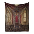 thumbnail image 1 of Gothic Soft Flannel Fleece Throw Blanket, Red Medieval in Chapel Eagle Portrait on Wall Fantasy Building Print, Cozy Plush for Indoor and Outdoor Use, 70" x 90", Brown Ruby, by Ambesonne, 1 of 5