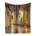 thumbnail image 1 of Gothic Soft Flannel Fleece Throw Blanket, Gothic Stone Quarter of Barcelona Spain Renaissance Heritage Night Street Photo, Cozy Plush for Indoor and Outdoor Use, 50" x 70", Cream, by Ambesonne, 1 of 5